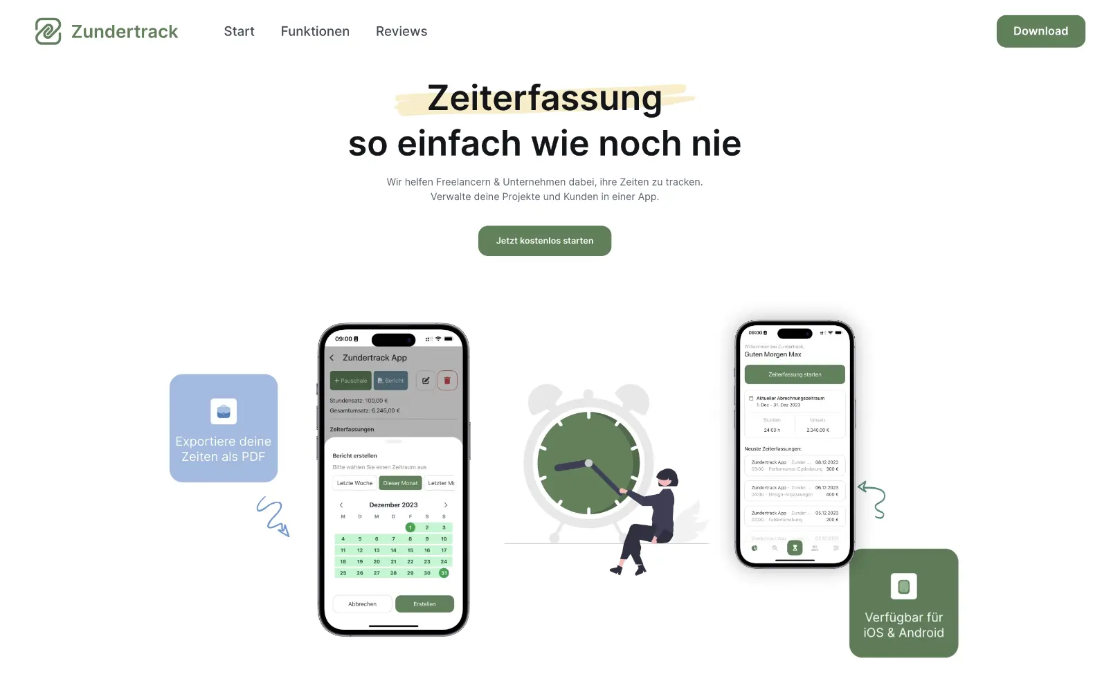 Zundertrack - Die App zur Zeiterfassung für Freelancer & Unternehmen.